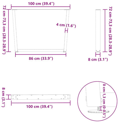 Matbordsben V-formade 2 st vita 100x(72-73,3) cm stål