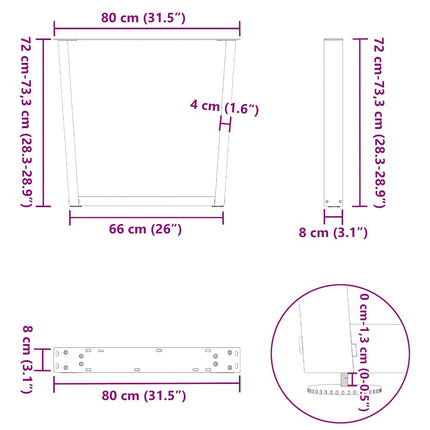 Matbordsben V-formade 3 st naturstål 80x(72-73,3) cm stål
