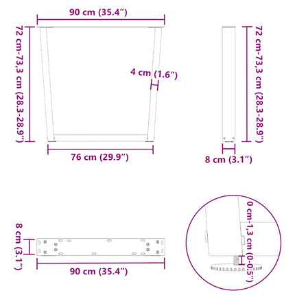 Matbordsben V-formade 3 st svarta 90x(72-73,3) cm stål