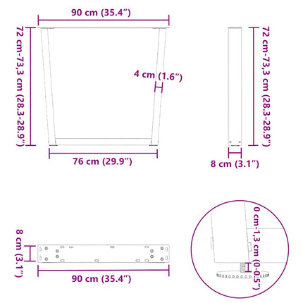 Matbordsben V-formade 3 st naturstål 90x(72-73,3) cm stål