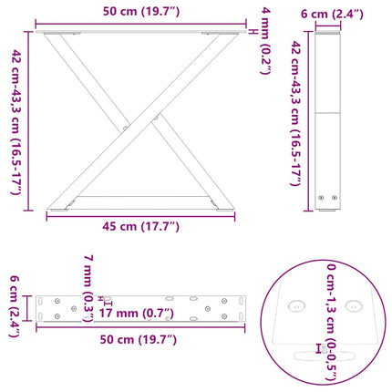 Soffbordsben 2 st vita 50x(42-43,3) cm stål