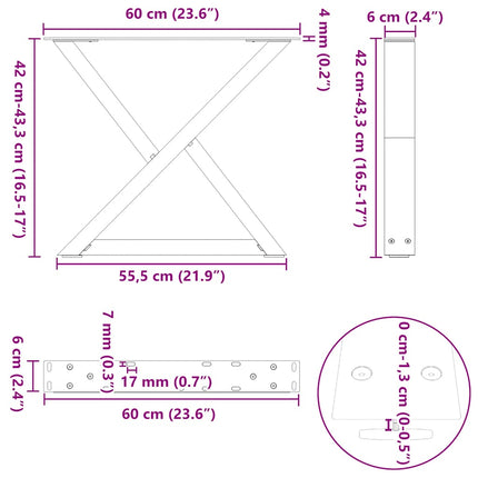 Soffbordsben 2 st vita 60x(42-43,3) cm stål