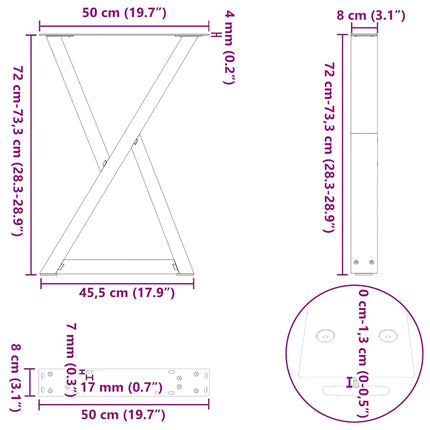 Matbordsben 2 st vita 50x(72-73,3) cm stål