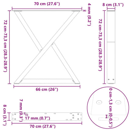 Matbordsben 2 st svarta 70x(72-73,3) cm stål