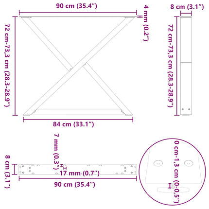 Matbordsben 2 st svarta 90x(72-73,3) cm stål