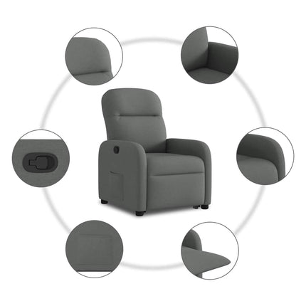 Reclinerfåtölj med uppresningshjälp mörkgrå tyg