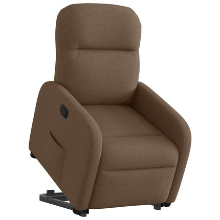 Reclinerfåtölj med uppresningshjälp brun tyg