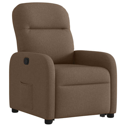 Reclinerfåtölj med uppresningshjälp brun tyg
