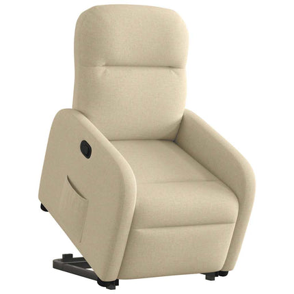Reclinerfåtölj med uppresningshjälp gräddvit tyg