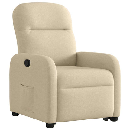 Reclinerfåtölj med uppresningshjälp gräddvit tyg