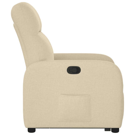Reclinerfåtölj med uppresningshjälp gräddvit tyg