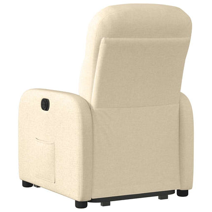 Reclinerfåtölj med uppresningshjälp gräddvit tyg