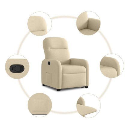 Reclinerfåtölj med uppresningshjälp gräddvit tyg