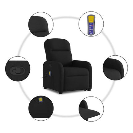 Massagefåtölj med uppresningshjälp svart tyg