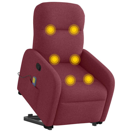 Massagefåtölj med uppresningshjälp vinröd tyg