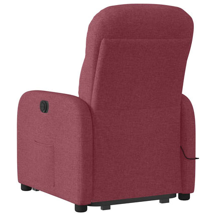 Massagefåtölj med uppresningshjälp vinröd tyg