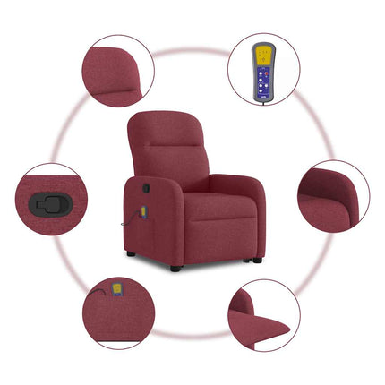 Massagefåtölj med uppresningshjälp vinröd tyg