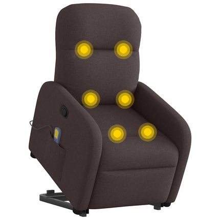 Massagefåtölj med uppresningshjälp mörkbrun tyg