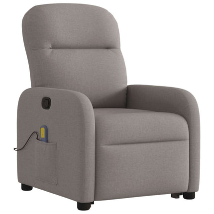 Massagefåtölj med uppresningshjälp taupe tyg