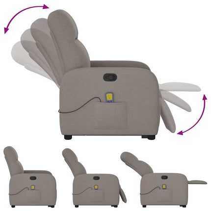 Massagefåtölj med uppresningshjälp taupe tyg