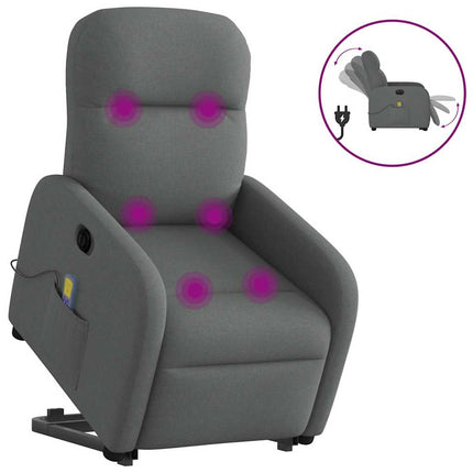 Elektrisk massagefåtölj med uppresningshjälp mörkgrå tyg