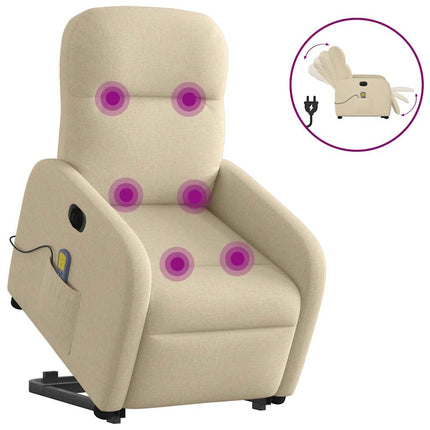Elektrisk massagefåtölj med uppresningshjälp gräddvit tyg