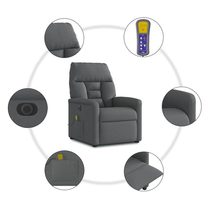 Elektrisk massagefåtölj mörkgrå tyg