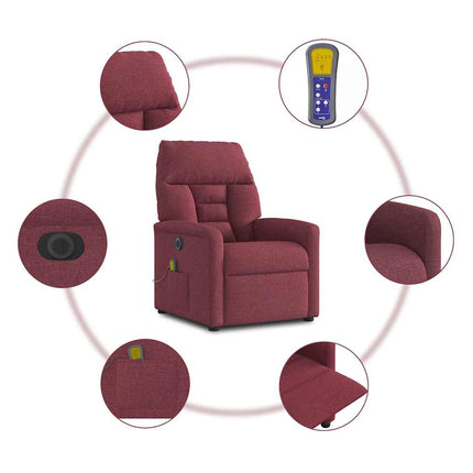 Elektrisk massagefåtölj vinröd tyg