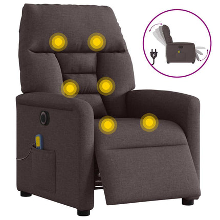 Elektrisk massagefåtölj mörkbrun tyg
