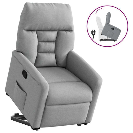 Reclinerfåtölj med uppresningshjälp ljusgrå tyg