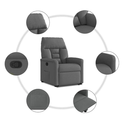 Reclinerfåtölj med uppresningshjälp mörkgrå tyg