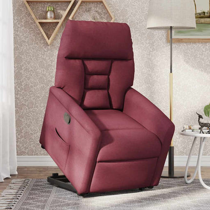 Reclinerfåtölj med uppresningshjälp vinröd tyg