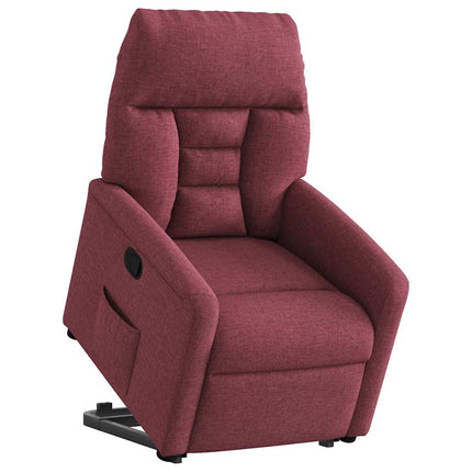 Reclinerfåtölj med uppresningshjälp vinröd tyg