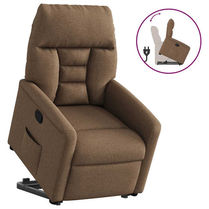 Reclinerfåtölj med uppresningshjälp brun tyg