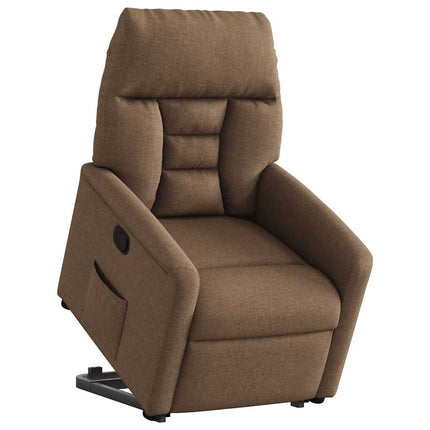 Reclinerfåtölj med uppresningshjälp brun tyg