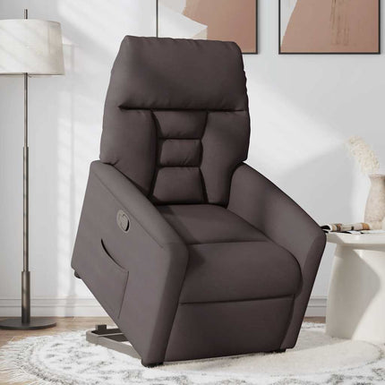Reclinerfåtölj med uppresningshjälp mörkbrun tyg
