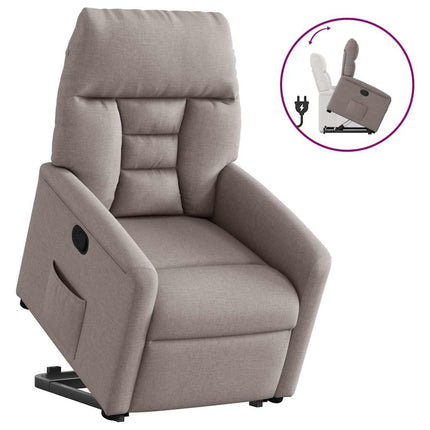 Reclinerfåtölj med uppresningshjälp taupe tyg
