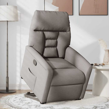 Reclinerfåtölj med uppresningshjälp taupe tyg
