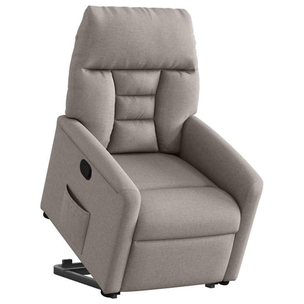 Reclinerfåtölj med uppresningshjälp taupe tyg
