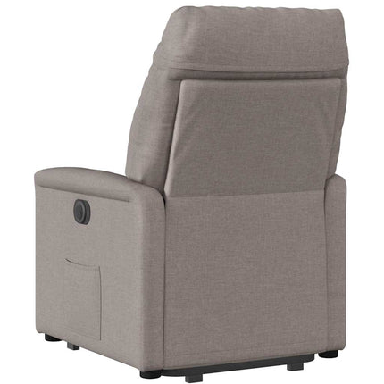 Reclinerfåtölj med uppresningshjälp taupe tyg