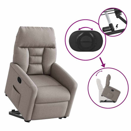 Reclinerfåtölj med uppresningshjälp taupe tyg
