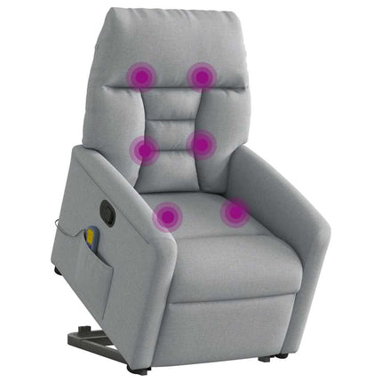 Massagefåtölj med uppresningshjälp ljusgrå tyg