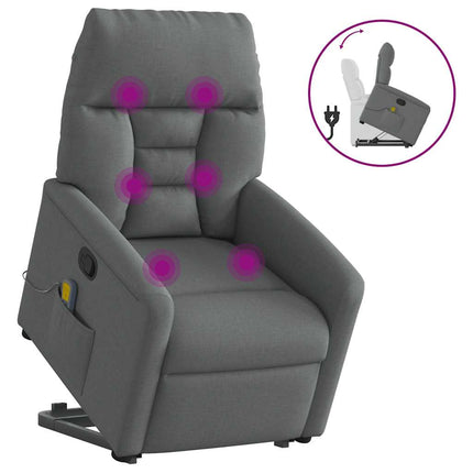 Massagefåtölj med uppresningshjälp mörkgrå tyg