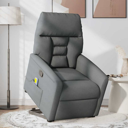 Massagefåtölj med uppresningshjälp mörkgrå tyg