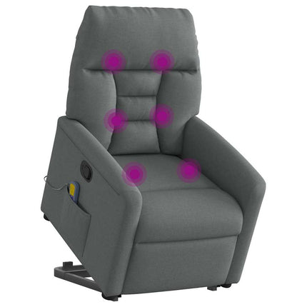 Massagefåtölj med uppresningshjälp mörkgrå tyg