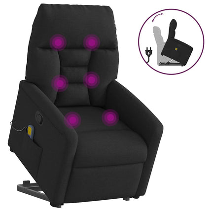 Massagefåtölj med uppresningshjälp svart tyg