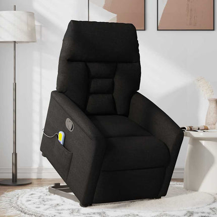 Massagefåtölj med uppresningshjälp svart tyg