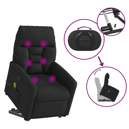 Massagefåtölj med uppresningshjälp svart tyg