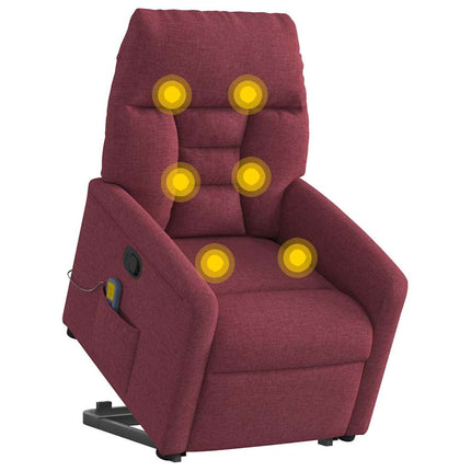 Massagefåtölj med uppresningshjälp vinröd tyg