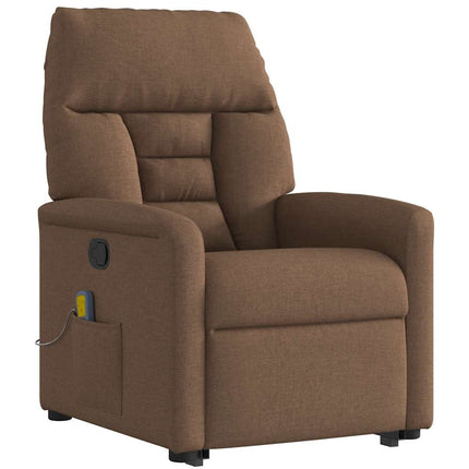 Massagefåtölj med uppresningshjälp brun tyg